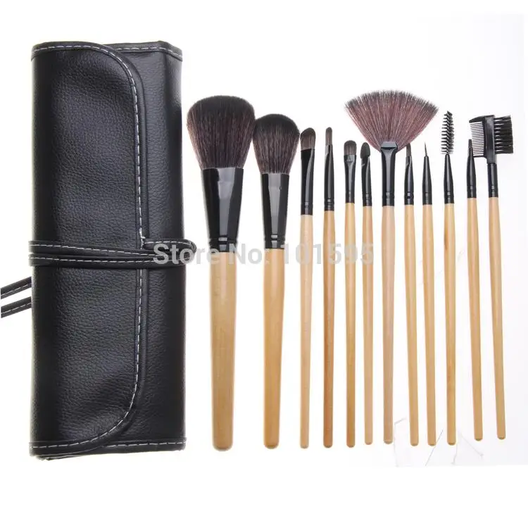 12PCS Makeup Brush Set Cosmetic Brushes Tool Kit with Leather black