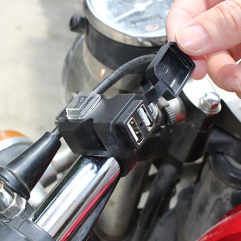 Двойной USB мотоцикл Зарядное устройство Водонепроницаемый Мотоцикл держатель для телефона на руль Зарядное устройство 12 V-24 V Питание разъем