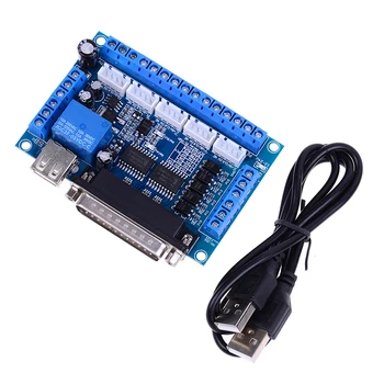 

1Pcs MACH3 Engraving Machine CNC 5 Axis Stepper Motor Driver Interface Board With Optocoupler Isolation Blue Board+USB Cable