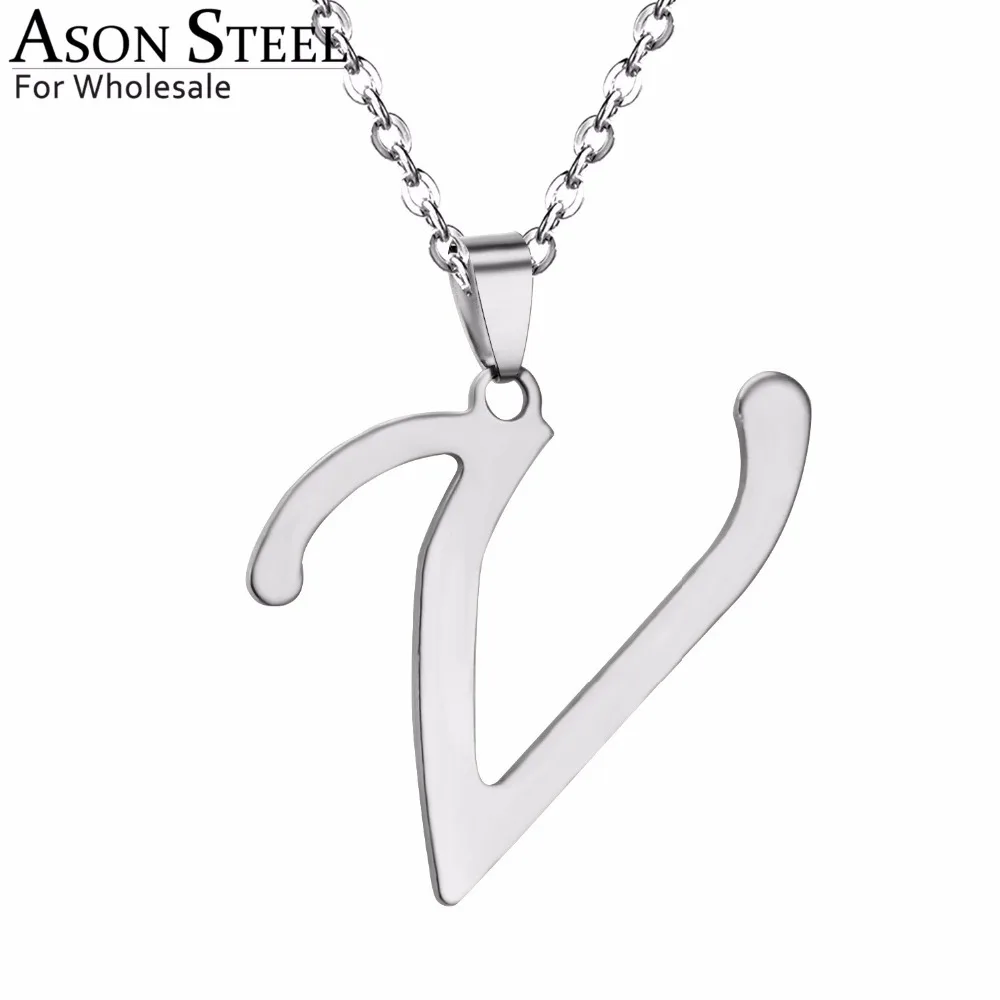 ASONSTEEL 5Pcs/Lot Elegant Initial V Letter Necklace For Women Silver