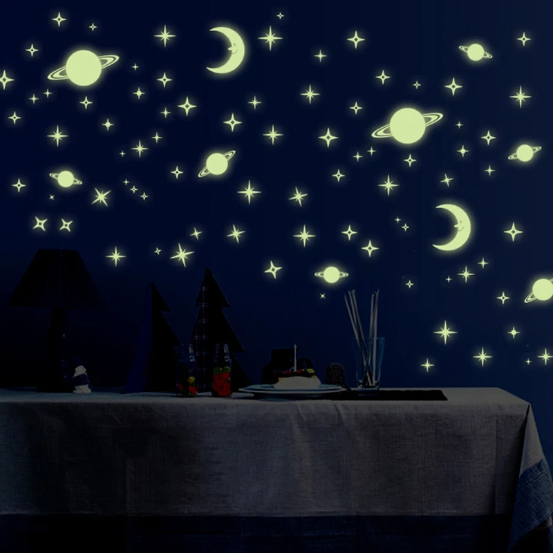 Детская спальня Star Moon светящиеся наклейки клей пространство на стены Светящиеся в темноте милый ребенок стены комнаты картинки