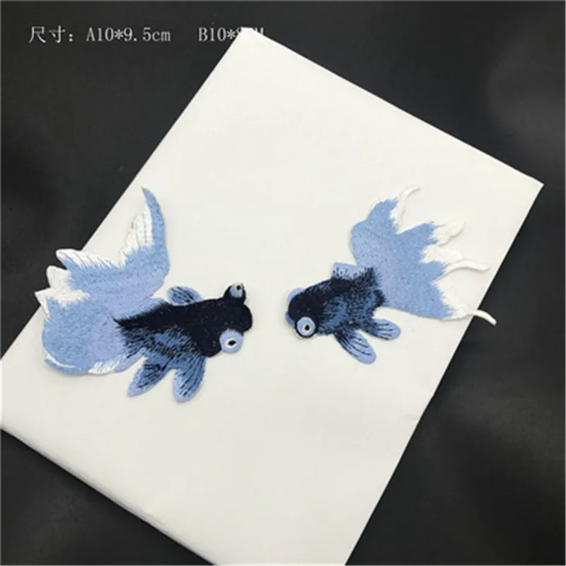 

2PCS Black Color Fish Embroidered Patches Sewing Stickers for Clothing Applique Diy Accessories
