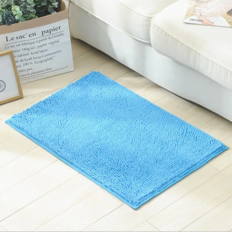 Плюшевый шениловый нескользящий коврик для ванной комнаты, простой ковер, Домашний напольный коврик для ванной комнаты, нескользящий длинный дверной коврик - Цвет: Синий