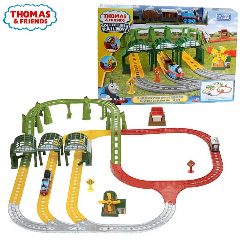 

Thomas and Friends Collectible Railway Busy Day Deluxe Set Diecast Metal Engines Wooden Track Accessories oyuncak brinquedos