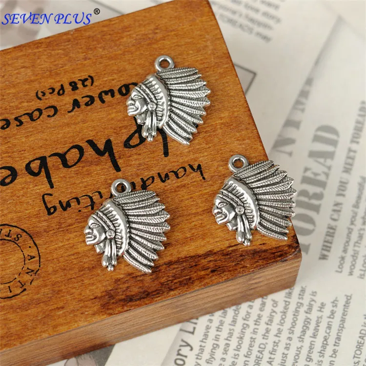 

High Quality 20 Pieces/Lot 21mm*19mm Metal Indians Tribal leader Head Charms