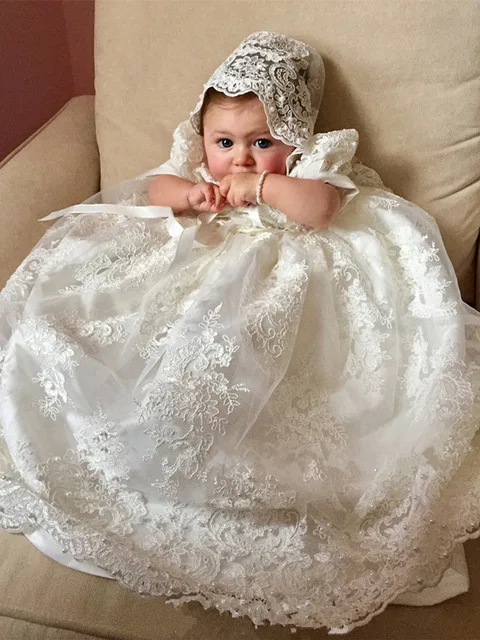 Кружевное фатиновое платье с бисером на крестины для маленьких девочек,, детское платье для крещения на заказ, белое, цвета слоновой кости