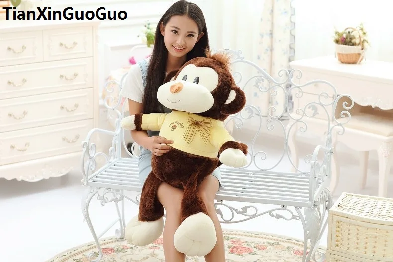 stuffed toy large 90cm cartoon brown monkey plush toy with yellow cloth, soft throw pillow