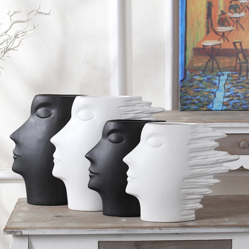Белая черная Керамическая Современная креативная ваза домашний декор ремесла украшение комнаты цветы ваза фарфоровые большие напольные вазы статуэтки