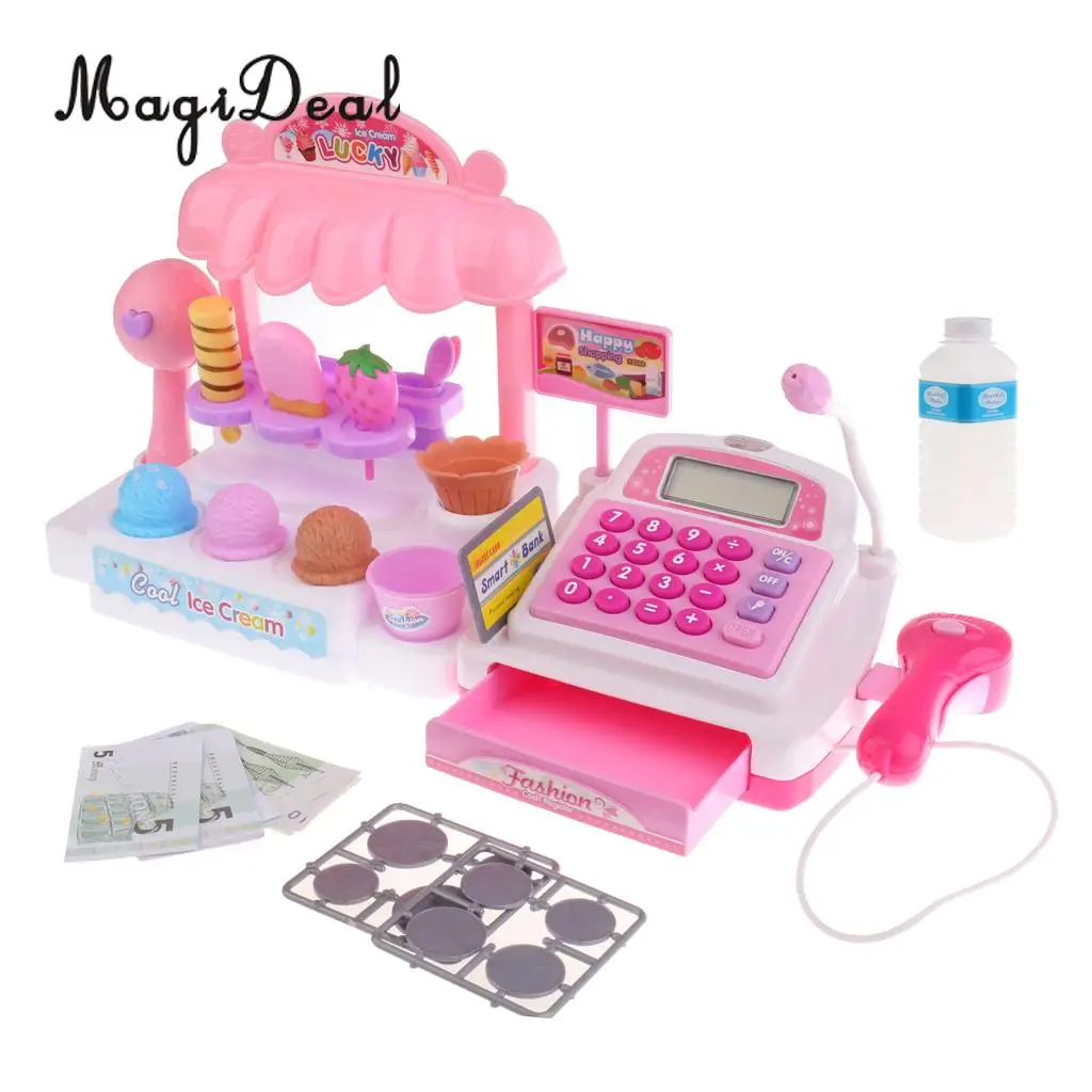 MagiDeal Top Sale 1Set Simulation Ice Cream Store Cash Register for Kids Children Girls Pretend Play Toy Birthday Gift