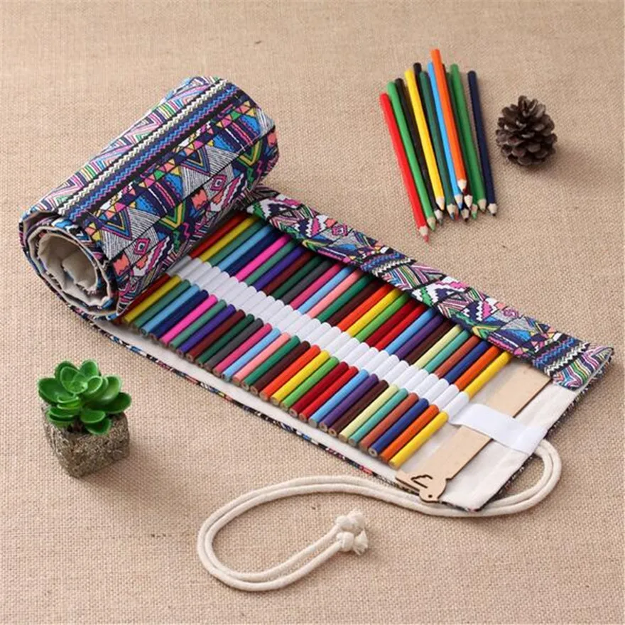 

2019 New High Quality Pencil Bag Pouch Canvas Holder Wrap 36/48 Holes Pop Storage Hot Pen Case Roll Up