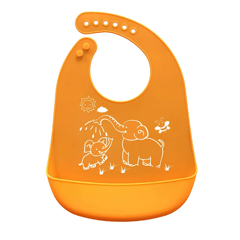Детский силиконовый нагрудник с мультяшными принтами, детский летний регулируемый водонепроницаемый нагрудник, инструменты для кормления, нагрудники для девочек и мальчиков, фартук - Цвет: orange elephant