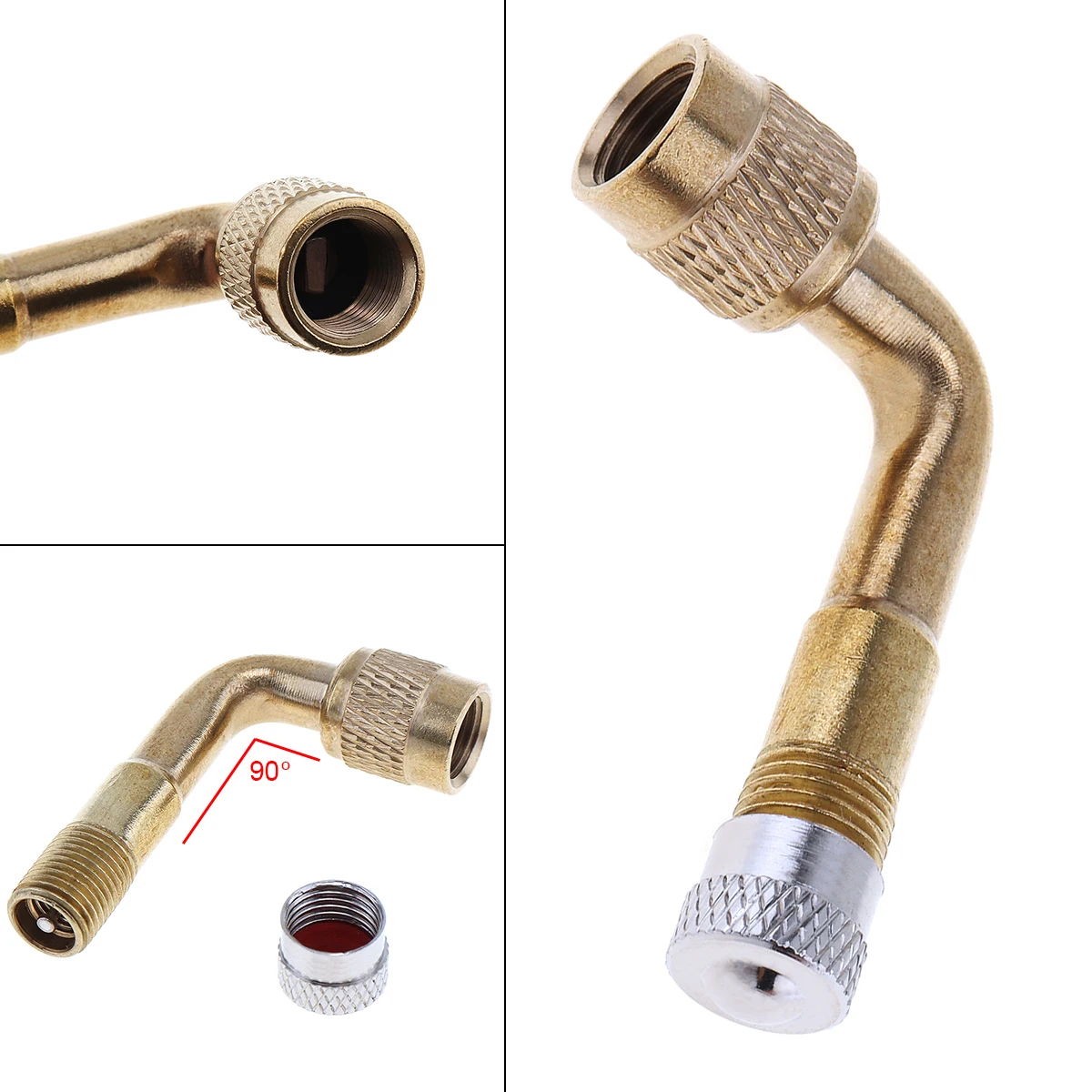 

90 Degree Angle Brass Air Type Valve Extension Adaptor Valve Tire Stem Extender Car Repair Tool kit for Motorcycle Car Scooter
