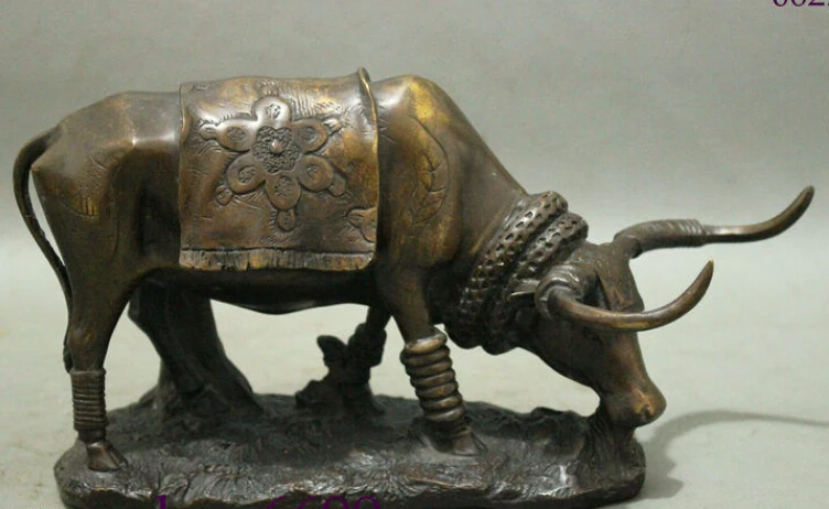 

10" Chinese FengShui Bronze Sturdy Bull Ox Corrida Toro Home Adorn Set Statue