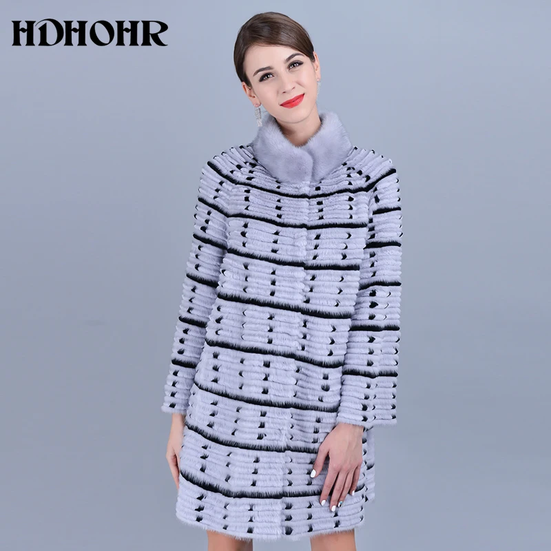 HDHOHR 2018 New Real Fur Coat Women Natural Mink Fur Coats With Wave Point Genuine Leather Three Color Fashion Fur Lady Jacket