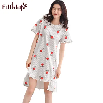 

Fdfklak M-3XL Large Size Cotton Nightgown 2018 Summer Short Sleeve Night Dress Women Sexy Sleepwear Nighties For Women Q1055