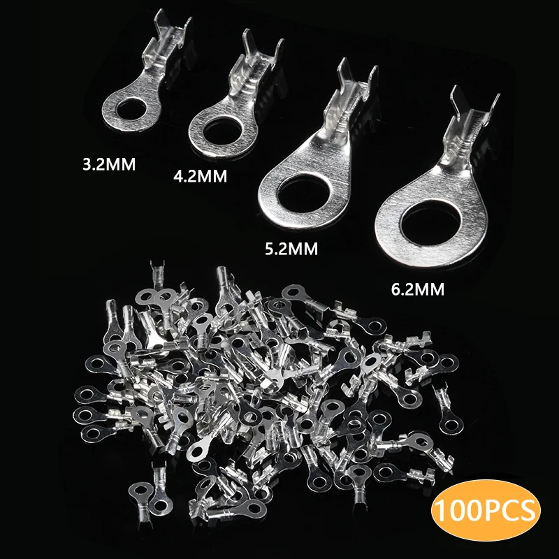 100 шт./компл. неизолированный кольцевой кабельных наконечников терминалы голый разъем 3,2-6,2 мм соединители проводов латунные клеммы комплект