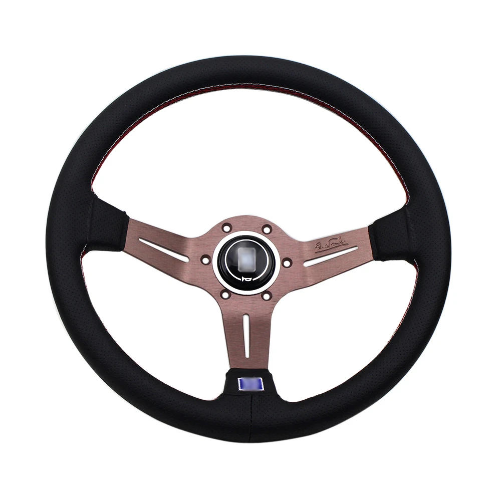 

350mm 14inch Titanium Spoke Leather Sport Steering Wheel Universal Double Stitching ND Deep Racing Steering Wheel