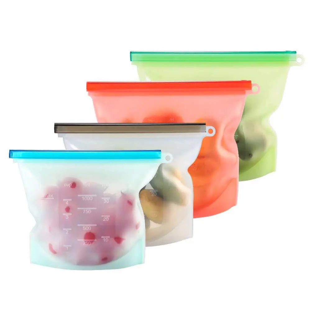 

4pcs Reusable Lunch Container Box Silicone Food Container Storage Bag Kitchen Meal Prep Freezer Sandwich Zip Locked Lunch Bag