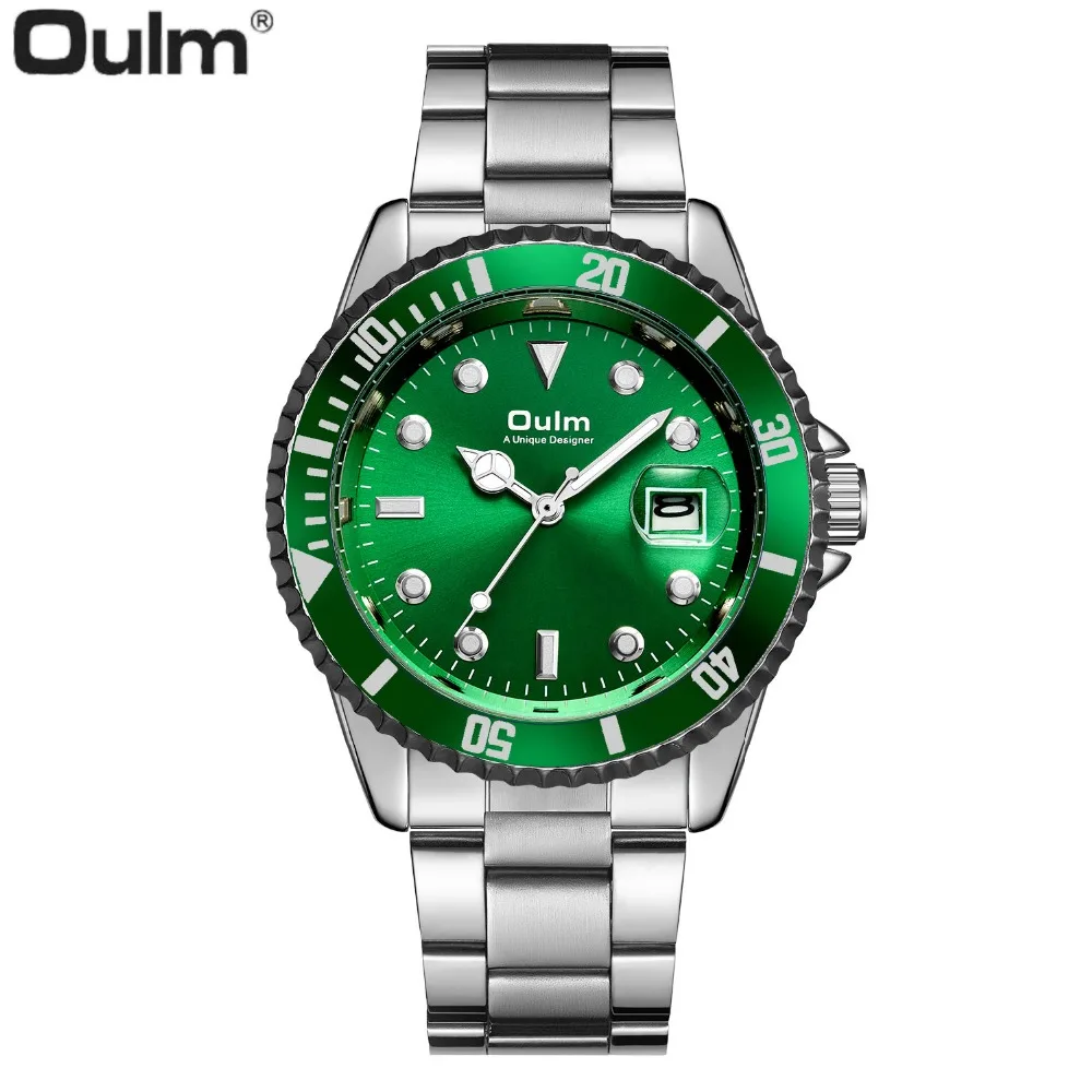 OULM Fashion Unique Men Quartz Wristwatch Green Calendar Dial Full
