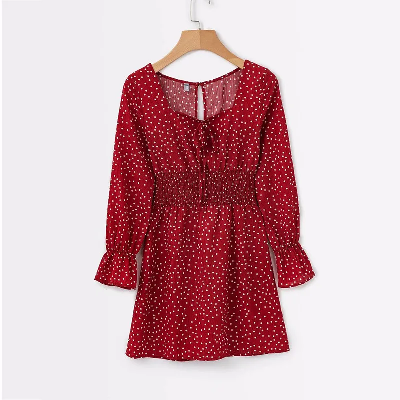 yinlinhe Navy Polka Dot Summer Dress Long Sleeve Vintage High Waist Women Dress Mini Slim Elegant Ladies Clothing  7