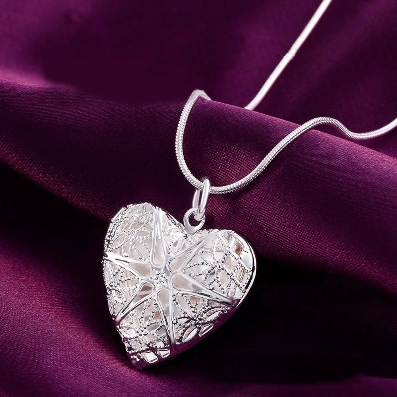 

New Arrival Silver Plated Jewelry Heart Photo Locket Necklace Pendant #84493