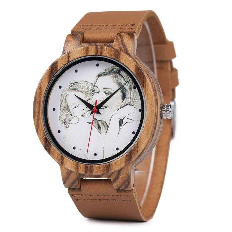 Custom Brand Your Own Photo Watch Unique Bamboo Wood Leather Causal Quartz Men Watches Customized Logo Birthday Gift For Lovers