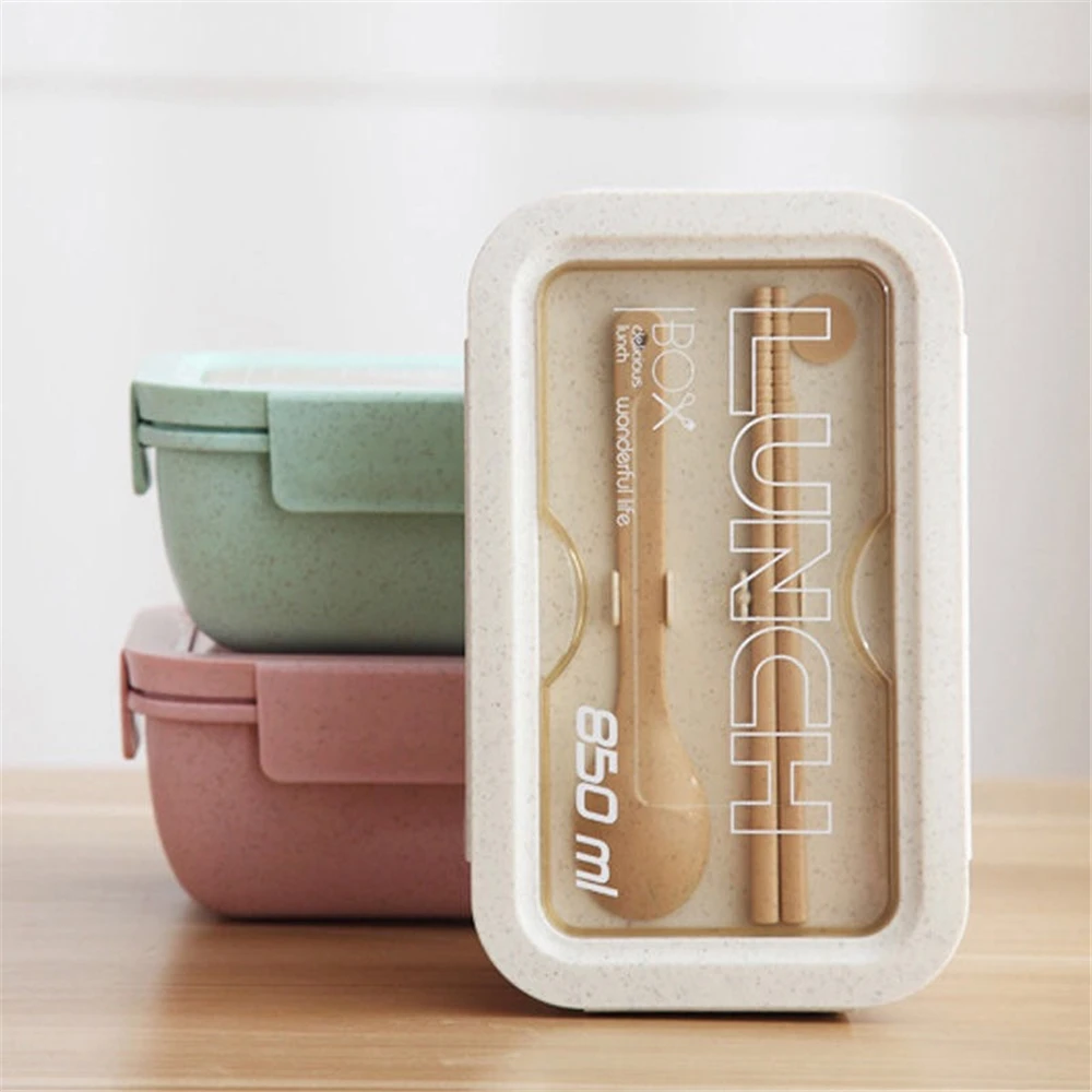 

850ml Wheat Straw Lunch Box Healthy Material Bento Boxes Microwave Dinnerware Food Storage Container Lunchbox