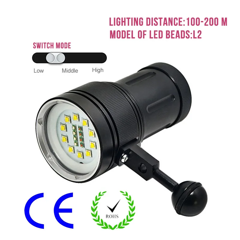 

LED Professional Diving Flashlight Underwater 100m Illuminating Flashlight Waterproof LED Photography Video Dive Torch Lamp