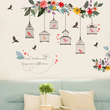 Flower vine bird cage Wall Sticker Living room bedroom Sofa background decorations wallpaper Mural Removable stickers sweet bird cage pattern removeable waterproof decorative wall sticker
