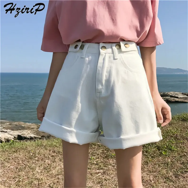 

HziriP New Spring Empire Sweet Loose Button Fly Casual Denim New Style Women Solid Female Fashion Shorts 2 Colors Plus Size