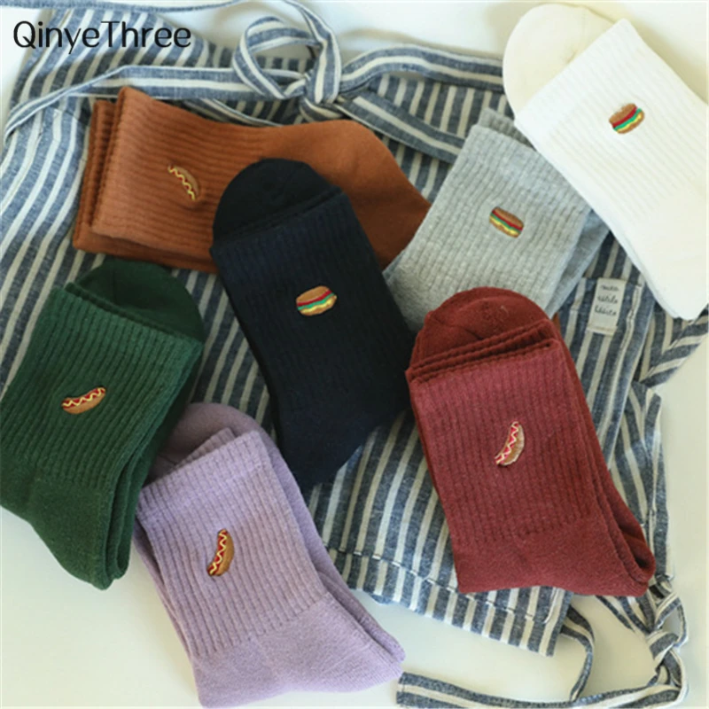 

Warm Winter Fashion Kawaii Hamburgers Hot Dogs Asymmetric Terry Socks Funny Happy Socks Women thickening Harajuku Couples' sox
