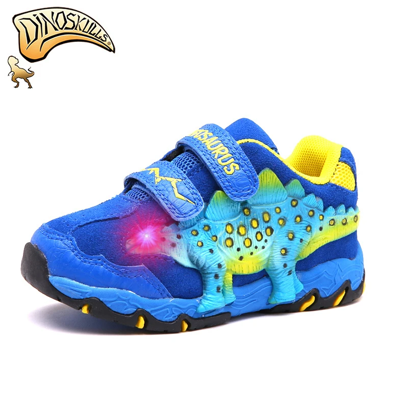 

Dinoskulls Kids Boys Shoes Light Up Children's Sneakers 3D Dinosaur Leather Toddler Trainers 2019 Winter LED Glowing Sport Shoes