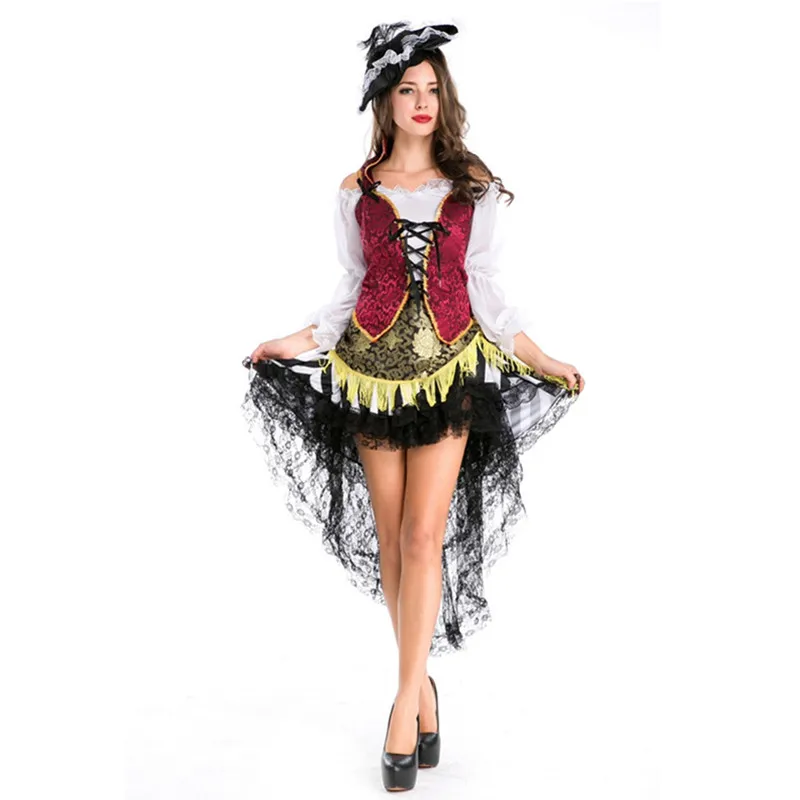 Женская ночь Клубная одежда костюм пирата Пират Хэллоуин форма фантазии пират платье наряд Большие размеры