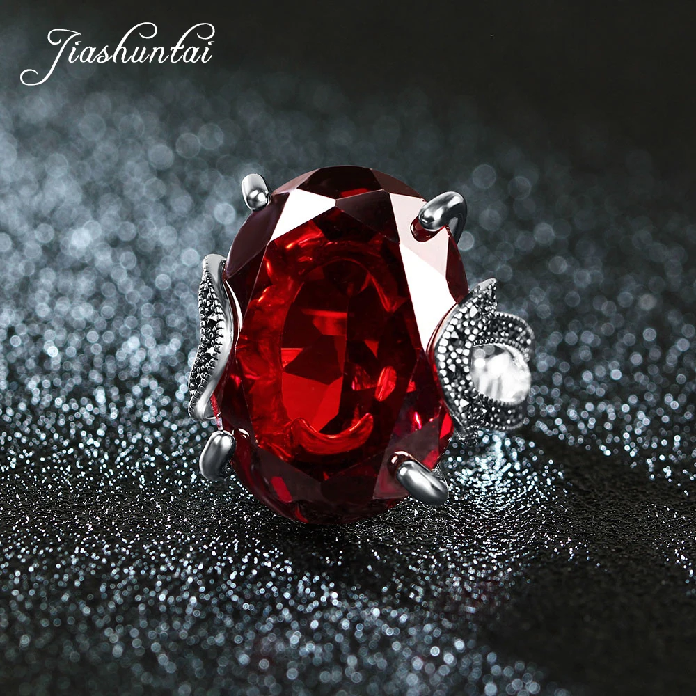 

JIASHUNTAI Vintage Silver Big Stone Rings Retro 925 Sterling Silver Jewelry For Women
