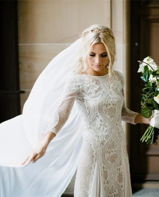 Vintage Boho Chic Wedding Dress 2019 Lace Robe Mariee Long Sleeve
