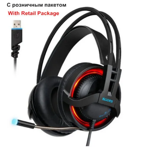 SADES R2 PC Gamer игры гарнитура USB 7,1 Игровые наушники бас шлем наушники с микрофоном дыхание светодиодный свет для компьютера ноутбук - Цвет: Black Retail Package