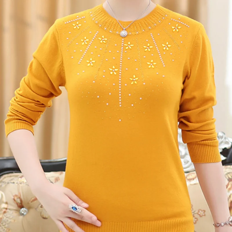 Желтый pull femme hiver winter 2019 свитер с бриллиантом для людей пожилого возраста женские