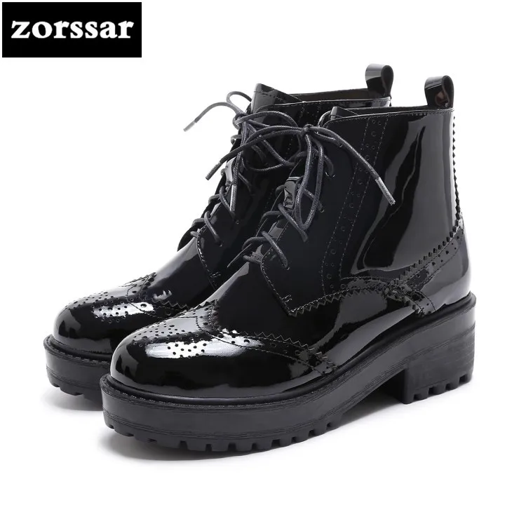 

{Zorssar} Genuine Leather High heel ankle boots women platform boots 2018 New autumn winter Womens Shoes High heels Martin boots