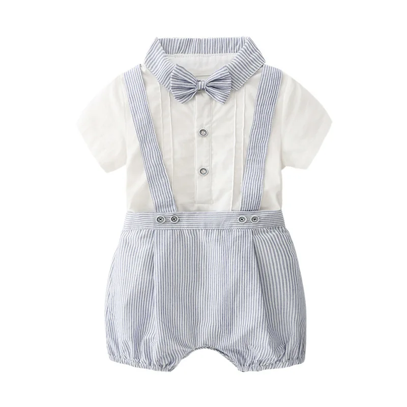 

New Summer Baby Clothes Set 100% Cotton Infant outfits White baby bodysuits with Bow Striped Shorts Gentleman boys sets