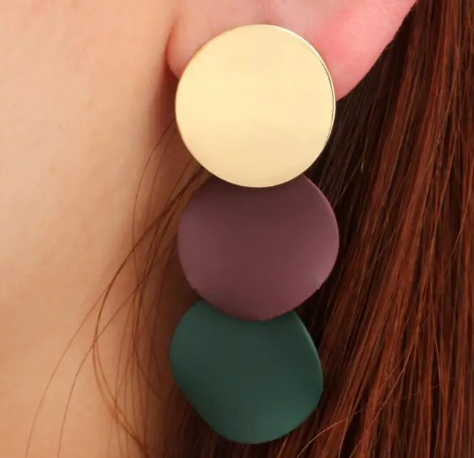 

2018 Trends Summer Green Round Long Dangle Earrings for Women Coin Chandelier Pendants Imitation Fashion Jewellery Brincos