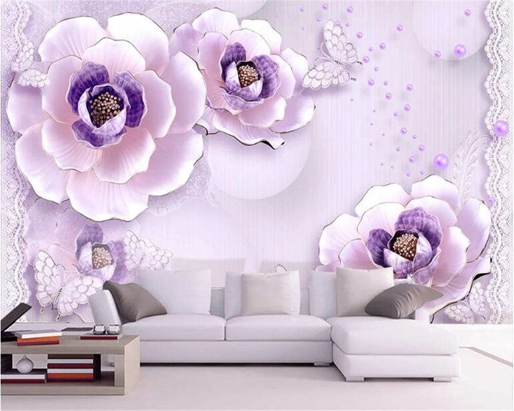 

beibehang 3d wallpaper Stereo Relief Romantic Purple Peony European Fashion Individuality Classic papel de parede Wall paper TV
