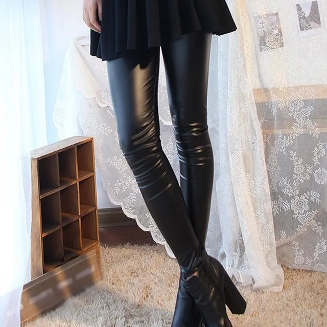 Ladies Trendy Fashion Slim Black Faux Leather Boot Pants Women Ankle