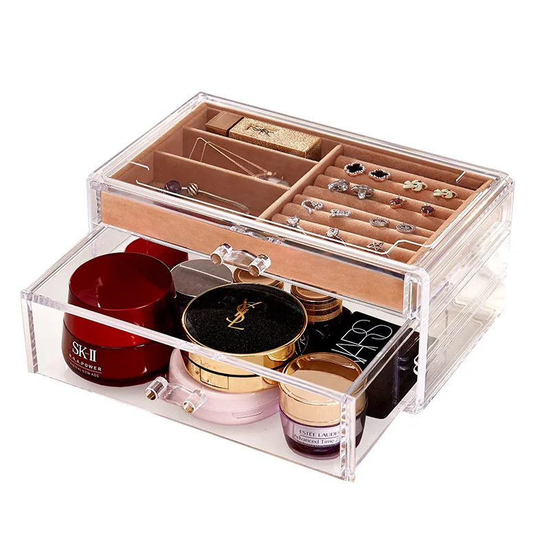

Simple Transparent Acrylic Two layers Drawer jewelry storage box cosmetic storage box desktop jewelry box