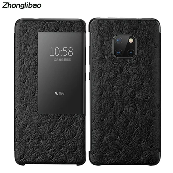 

P30pro Original Smart Touch View Window Flip Case for Huawei P30 Mate 20 10 P20 Pro Luxury Ostrich Pattern Genuine Leather Cover