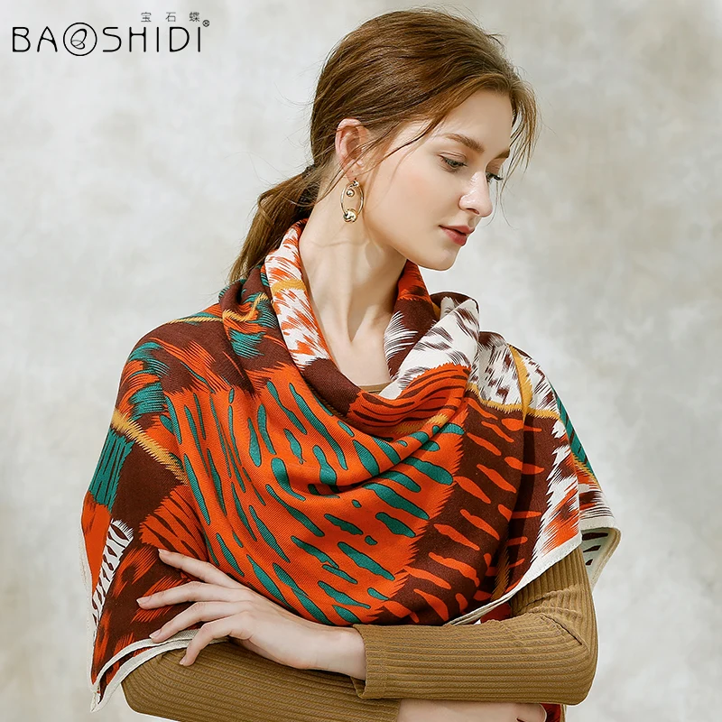 Шарф BAOSHIDI из 100% шерсти Элегантные зимние шарфы для женщин большой квадратный