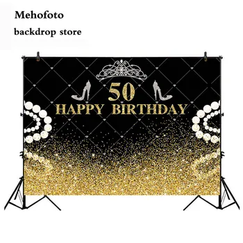 

Neoback 50th birthday background for photography High heels Bokeh Gold Glitter Backdrop for Photo Studio Computer Printed 468