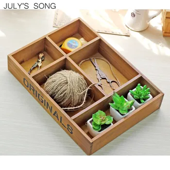 

JULY'S SONG Retro Wooden Storage Box Wood Remote Control Showcase Sundries Storage Box Home Organization Flower Pots & Planters