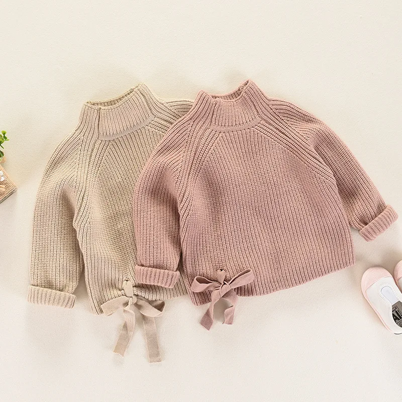Sweater Girl  Autumn  Winter 2018 Korean Thickened Half-turtleneck Children's Sweaters with Bow Kids Sweaters  Designer Sweater