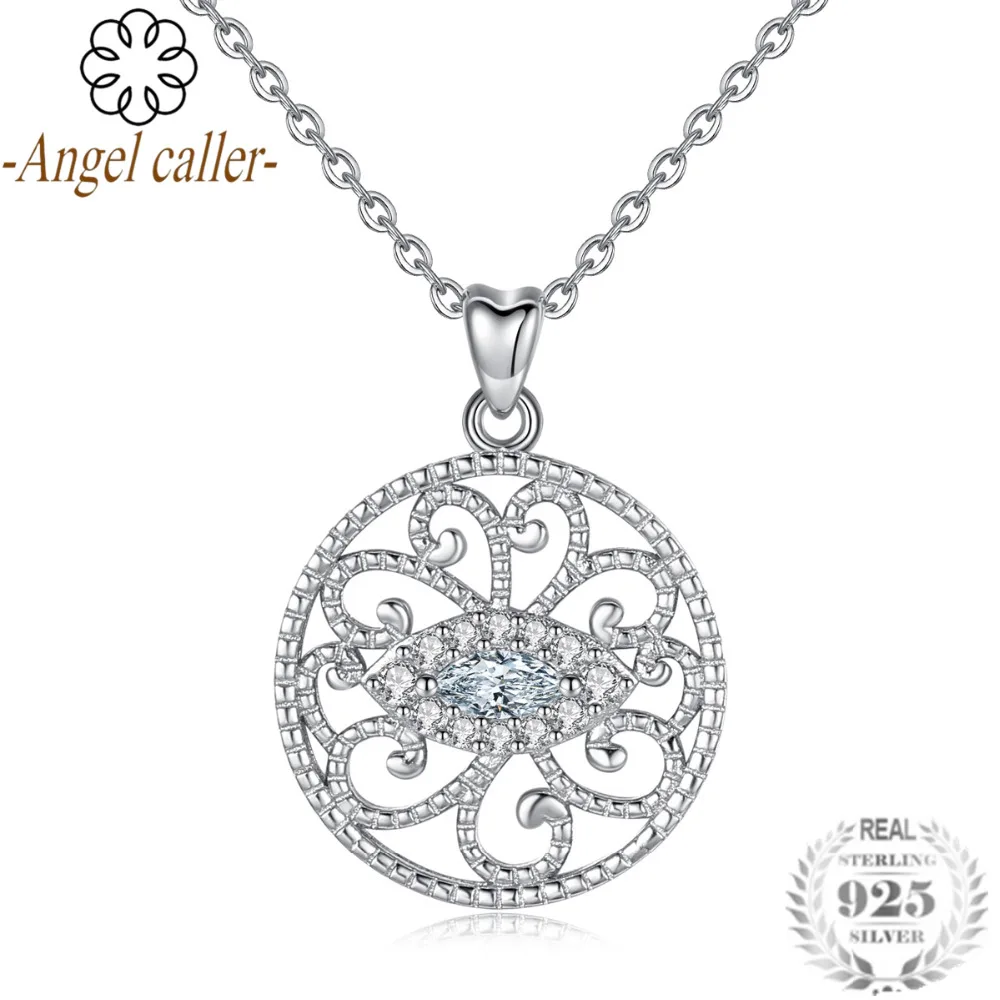 

Angel Caller Collection 925 Sterling Silver Trendy Round Evil Eyes Clear CZ Pendant Necklaces Women Authentic Silver Jewelry