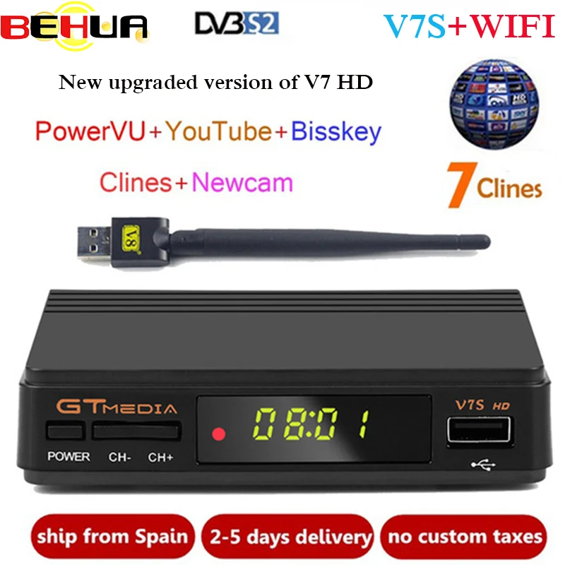 GTmedia v7 HD Upgrade цифровой спутниковый ТВ приемник Full 1080P DVB S2 V7S + USB WIFI с 1 год